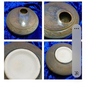 Ikebana Vintage Handcrafted Ceramic Vase with Blue and Brown Glaze